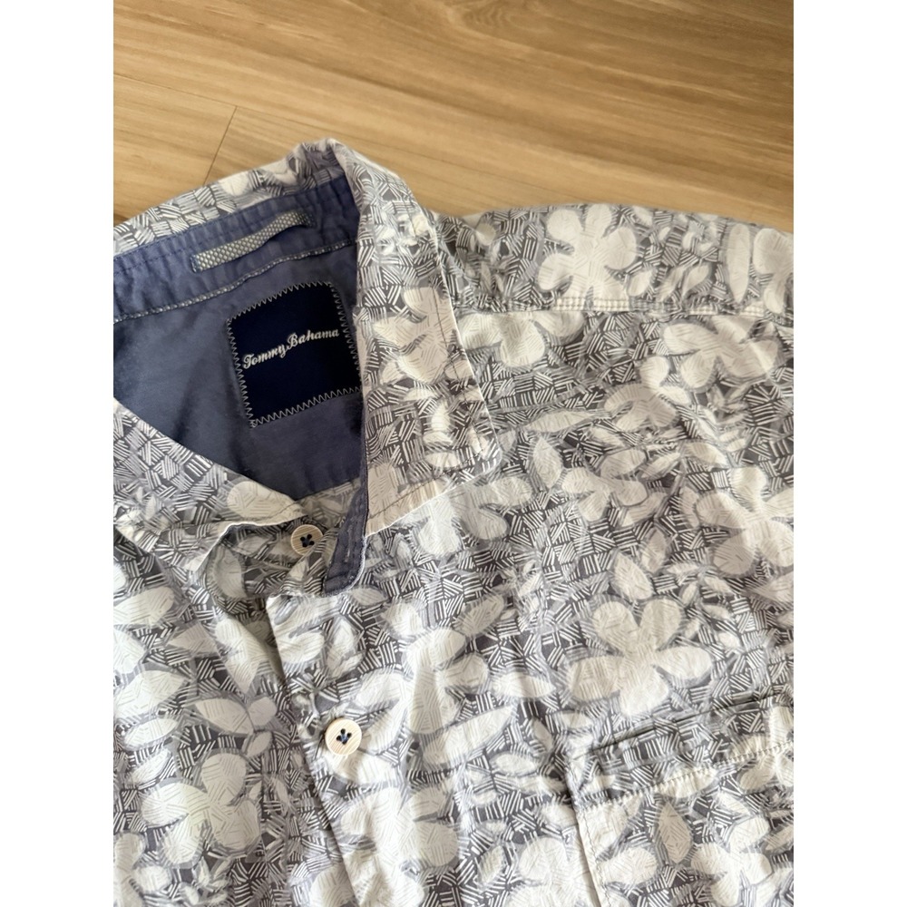 Tommy Bahama Floral Short Sleeve Button Up Shirt XL Silk Cotton Ivory Gray Men